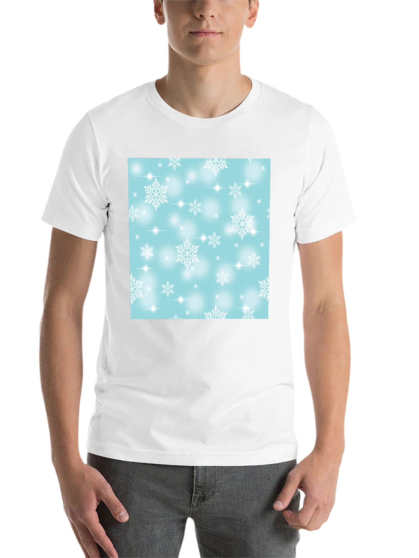 Black Snowflake Pattern T-Shirt - Winter Festive Tee view 14