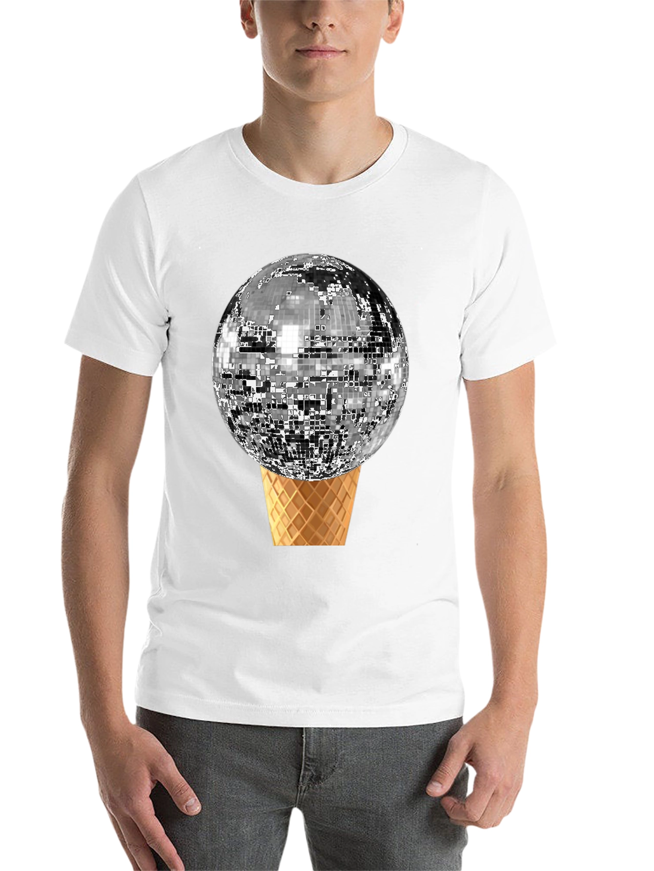 Black Disco Ball Ice Cream Cone Graphic Tee view 14