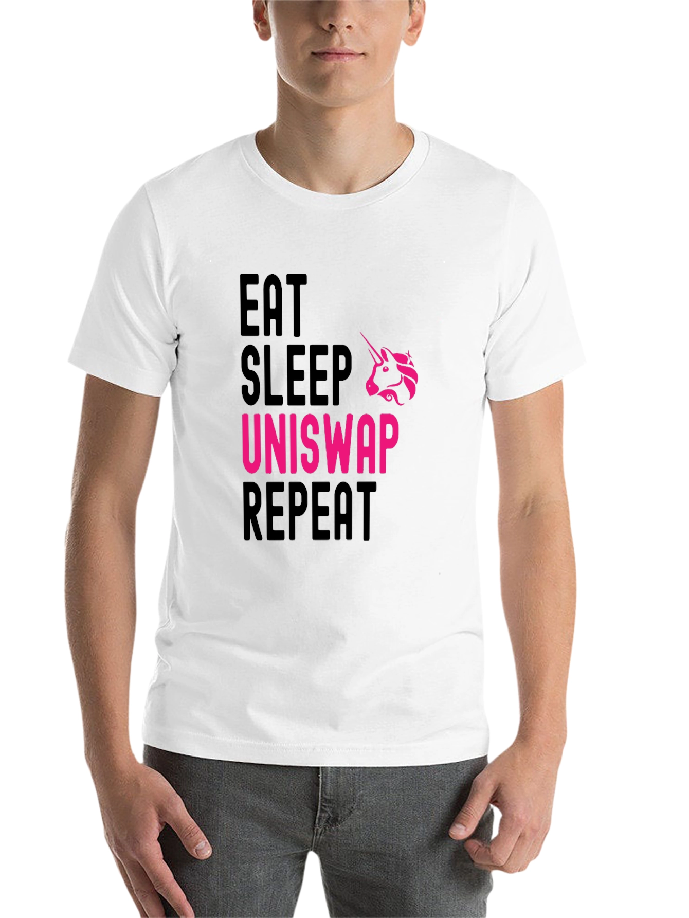 Black Eat Sleep Uniswap Repeat Black T-Shirt view 14