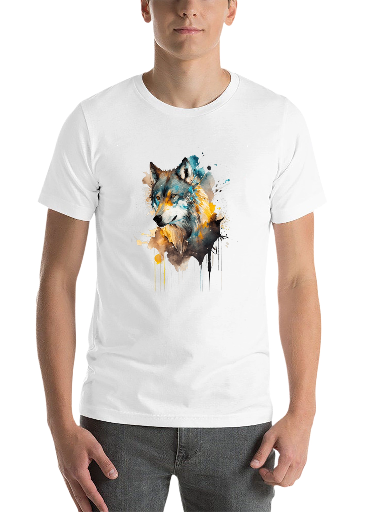 Black Watercolor Wolf Graphic Tee - Unisex Black T-Shirt view 14