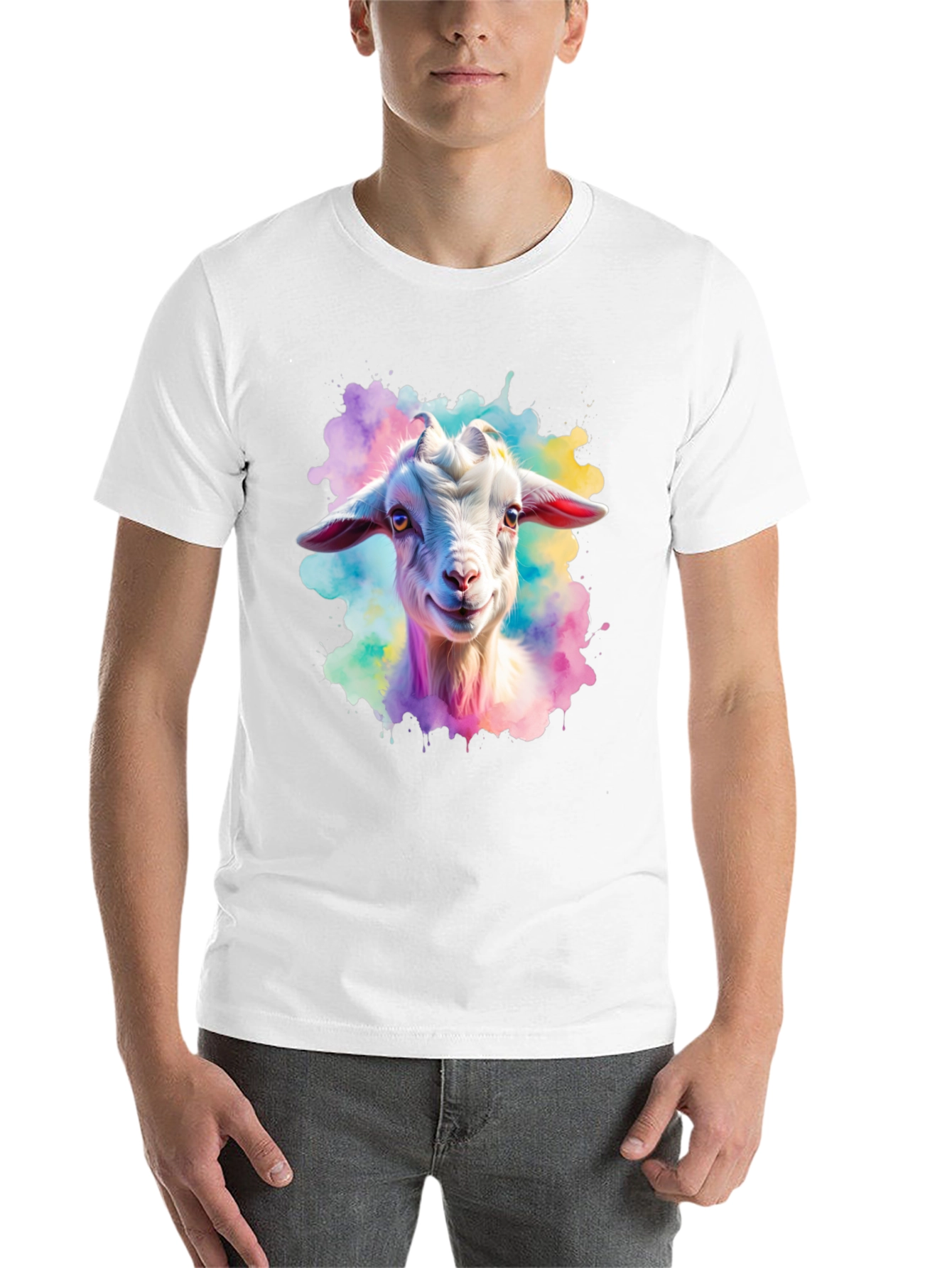 Black Goat Watercolor Graphic Print Black T-Shirt view 14