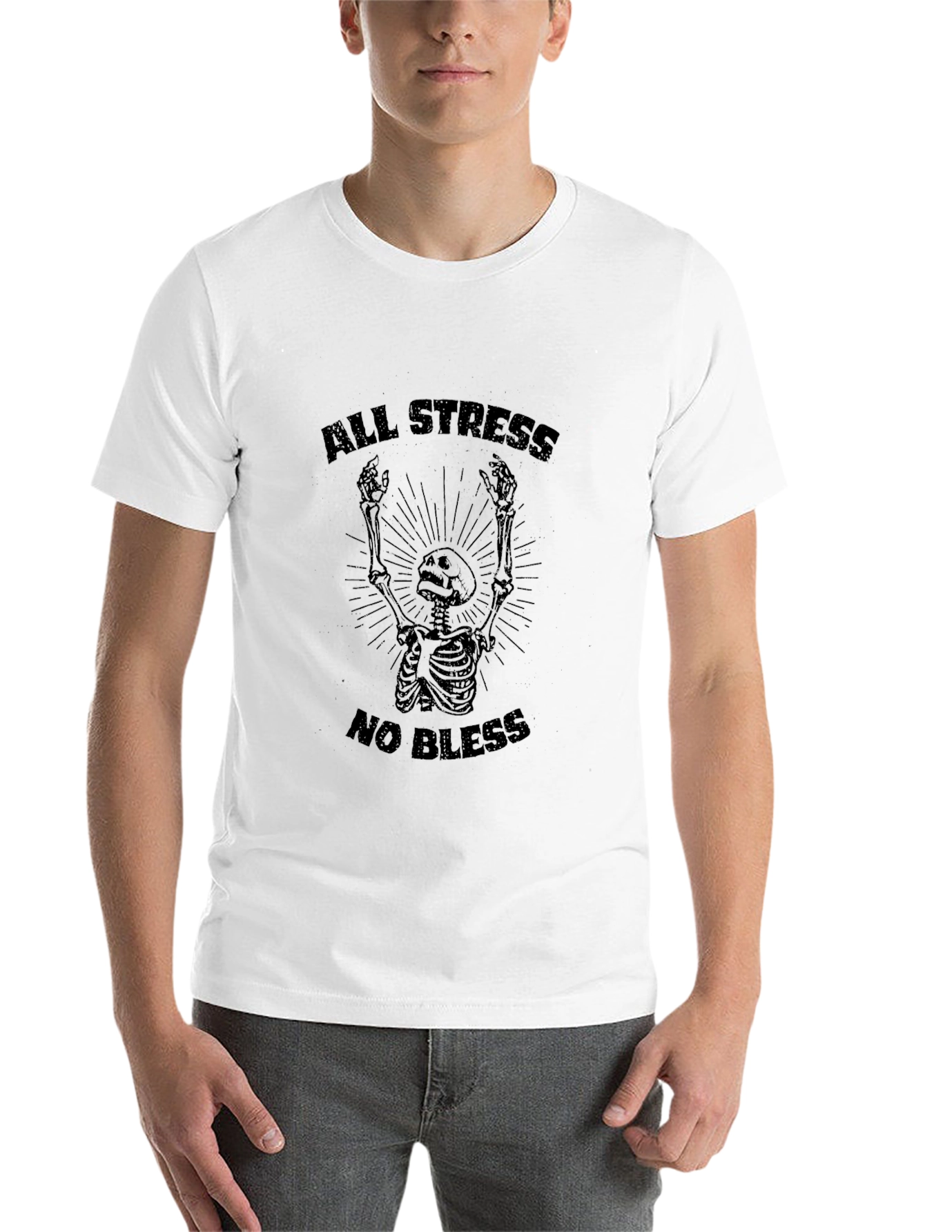All Stress No Bless Skeleton Graphic Tee - 14