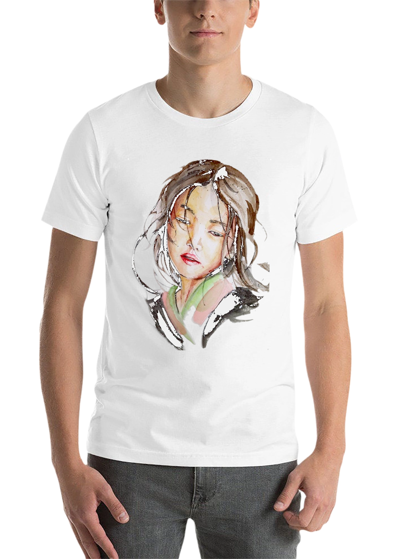 Black Watercolor Portrait Graphic Black T-Shirt view 14