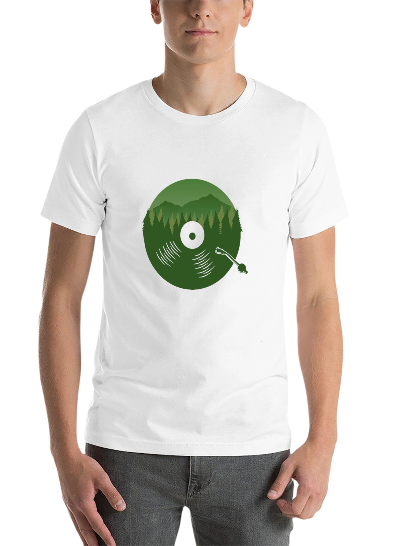 Black Green Vinyl Record Forest T-Shirt view 14