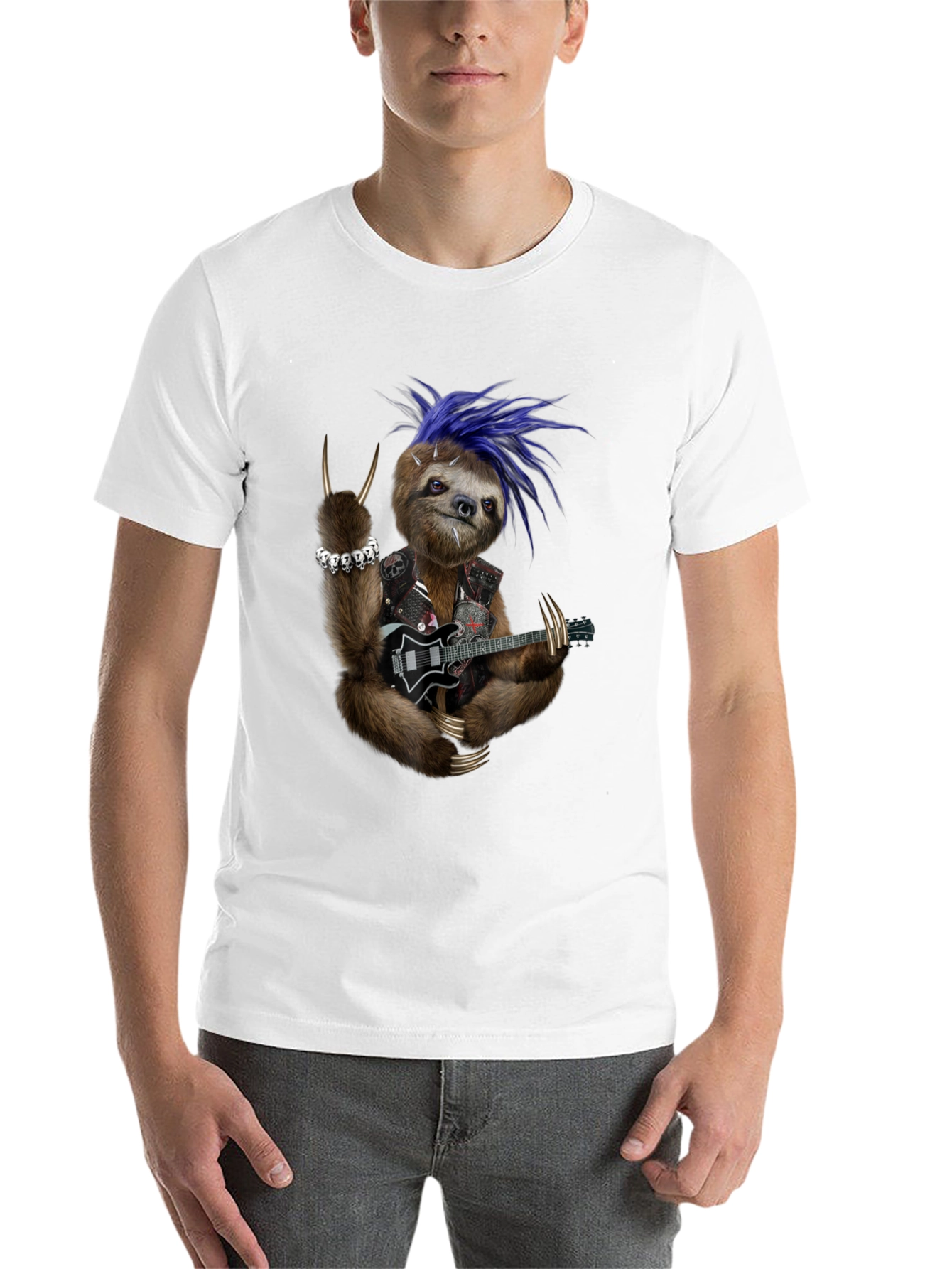 Black Rocking Sloth T-Shirt - Heavy Metal Animal Tee view 14