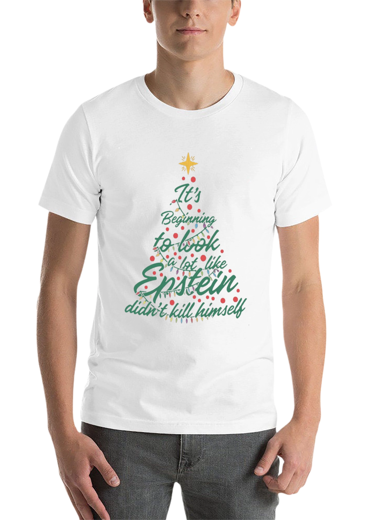 Black Epstein Didn't Kill Himself Christmas Tree T-Shirt view 14