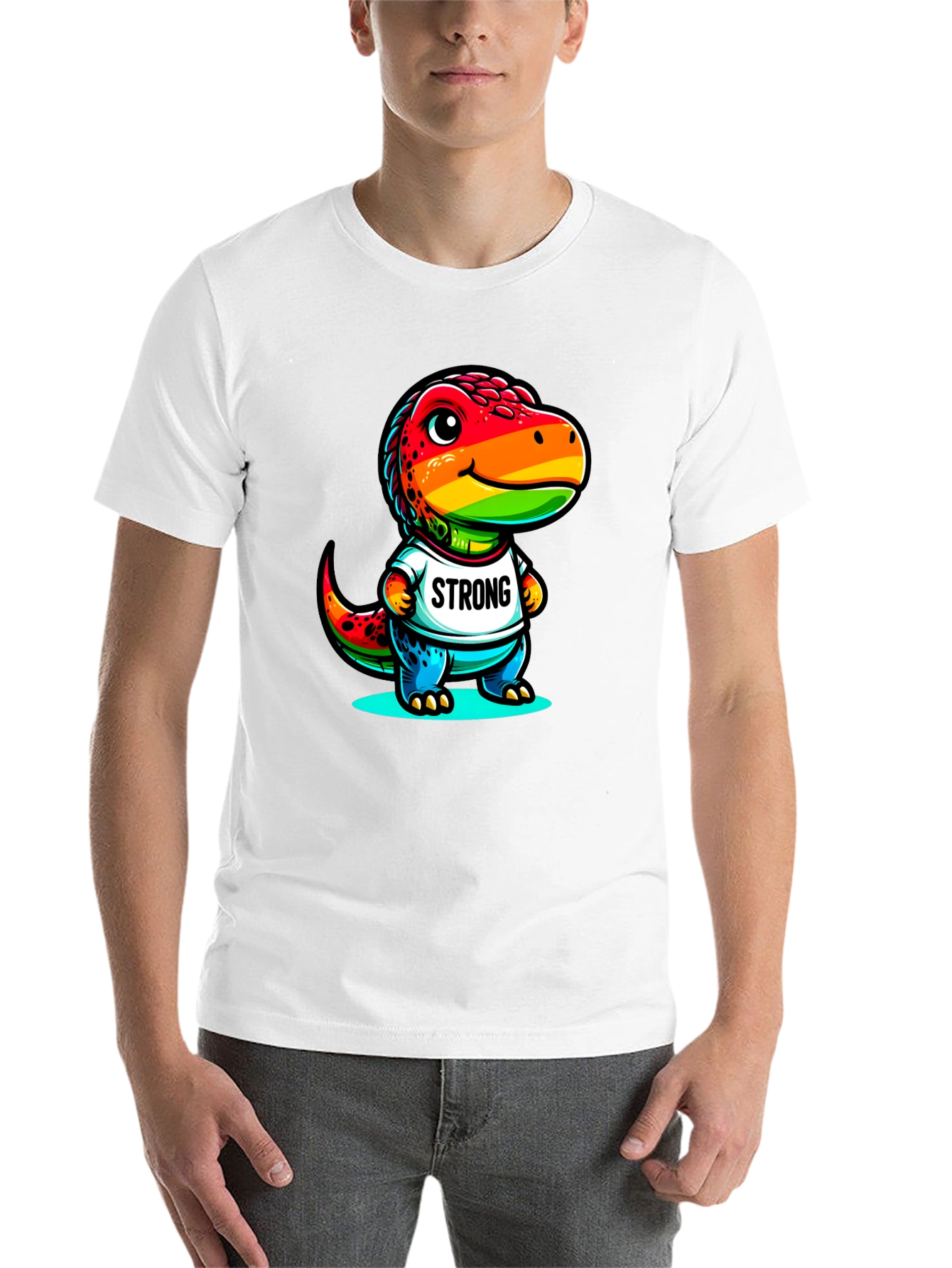 Black Rainbow Dinosaur Strong T-Shirt view 14