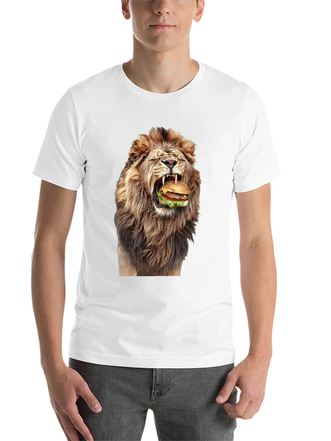 Black Lion Eating Burger Graphic T-Shirt - Black view 14