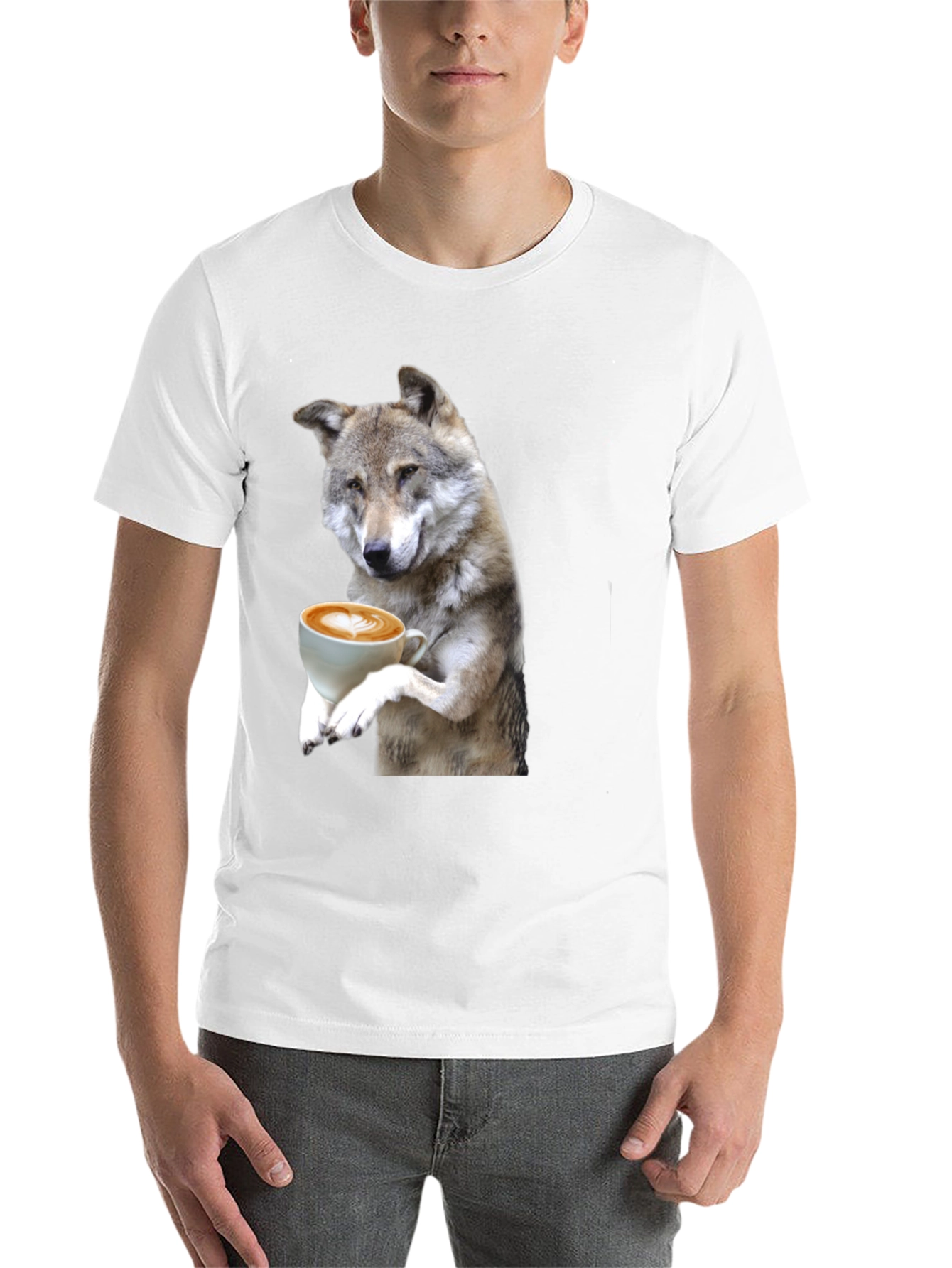 Black Wolf Drinking Coffee Graphic Tee view 14