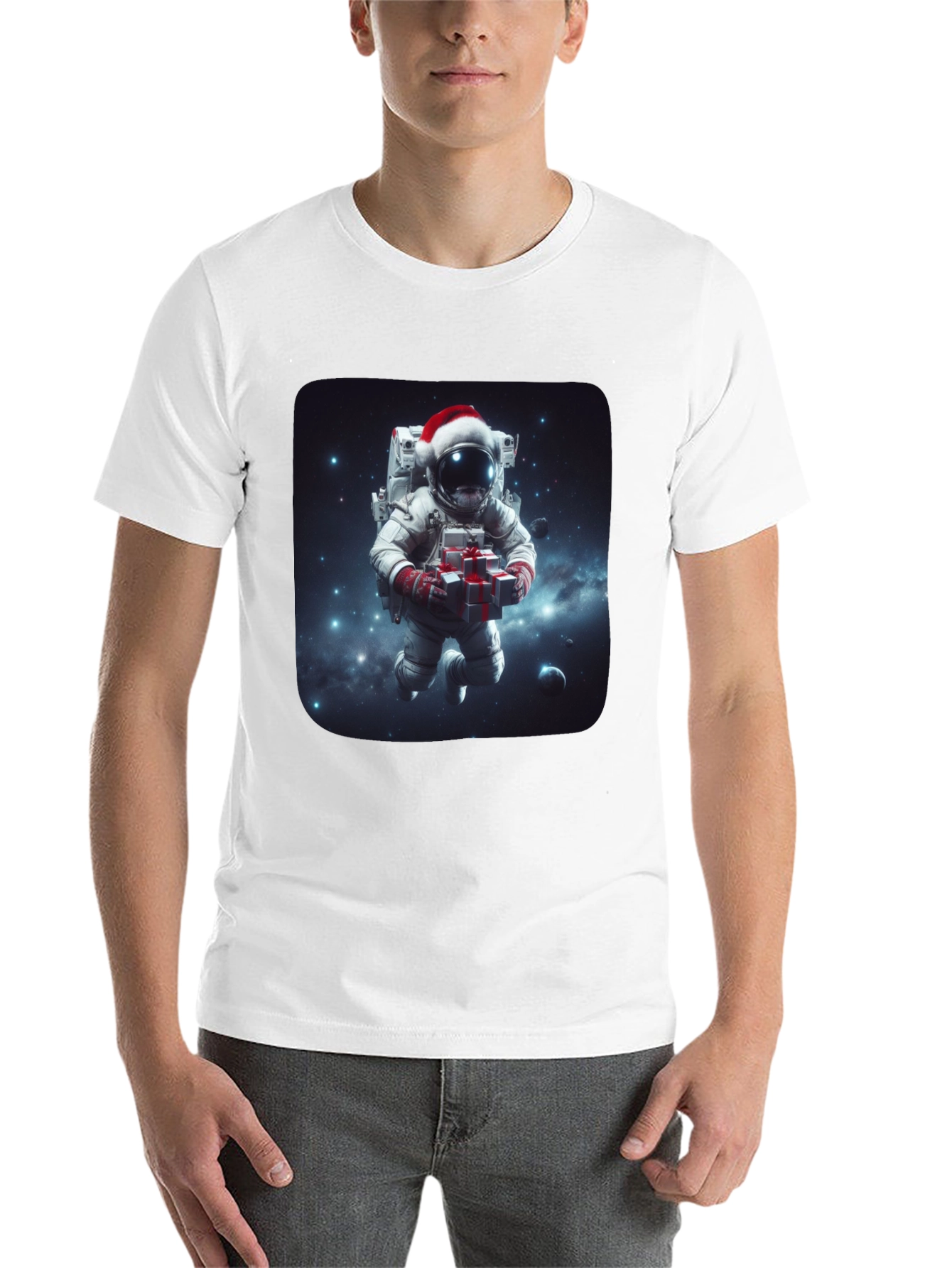 Black Festive Astronaut T-Shirt - Holiday Space Gift view 14