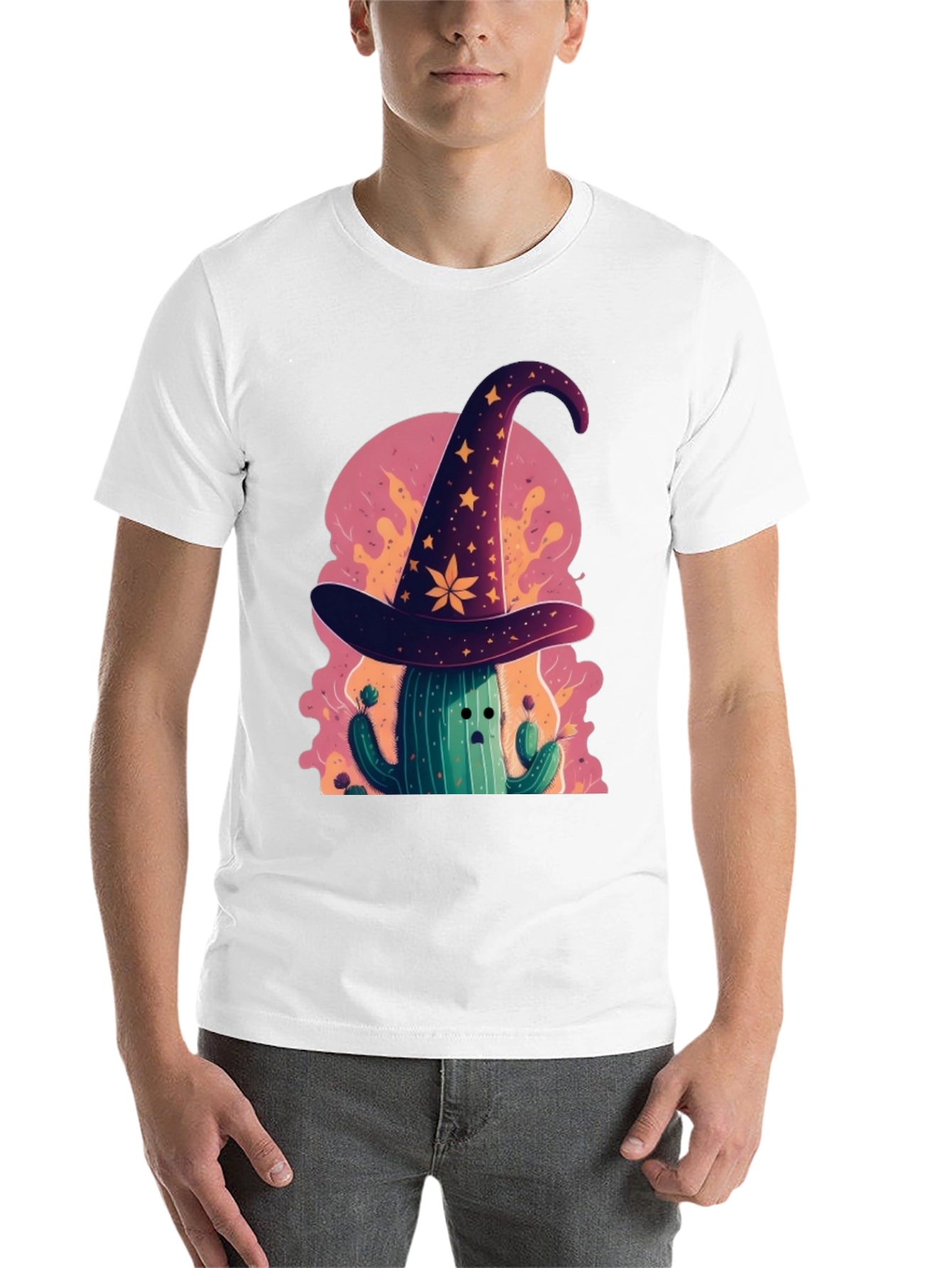 Black Whimsical Cactus Wizard Graphic Tee view 14