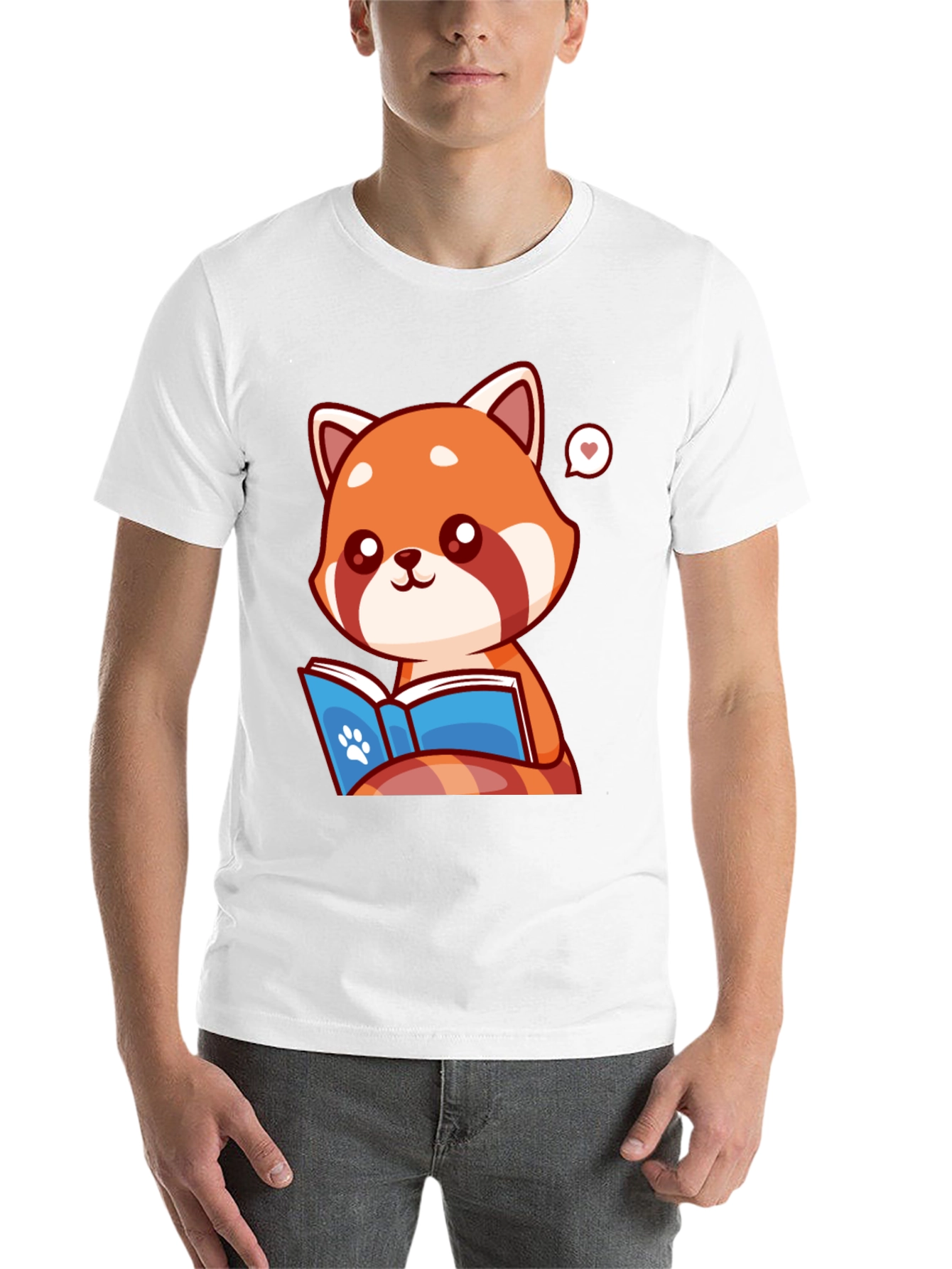Black Cute Red Panda Reading Book Graphic Tee view 14