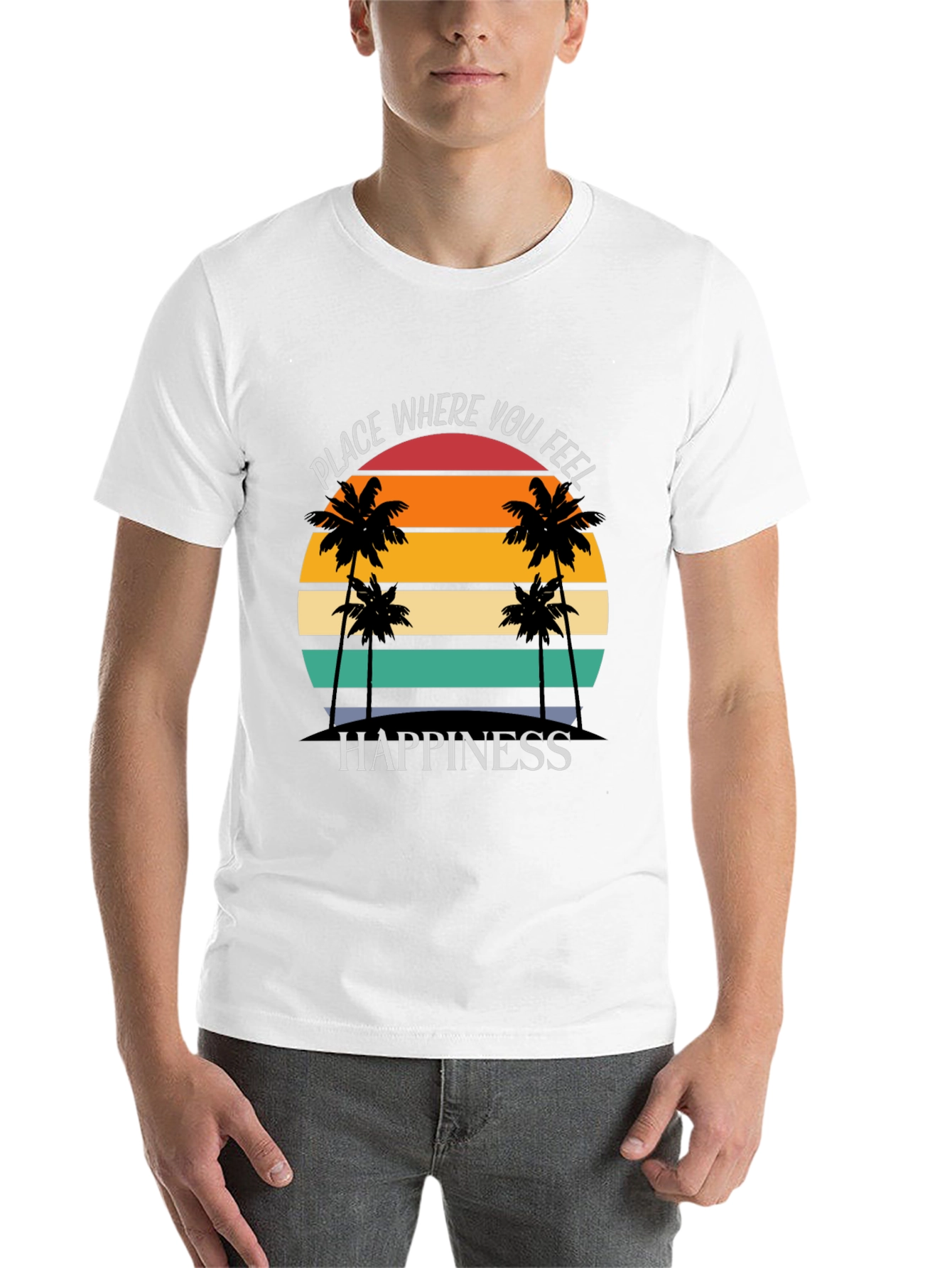 Black Tropical Sunset Happiness Graphic Tee view 14