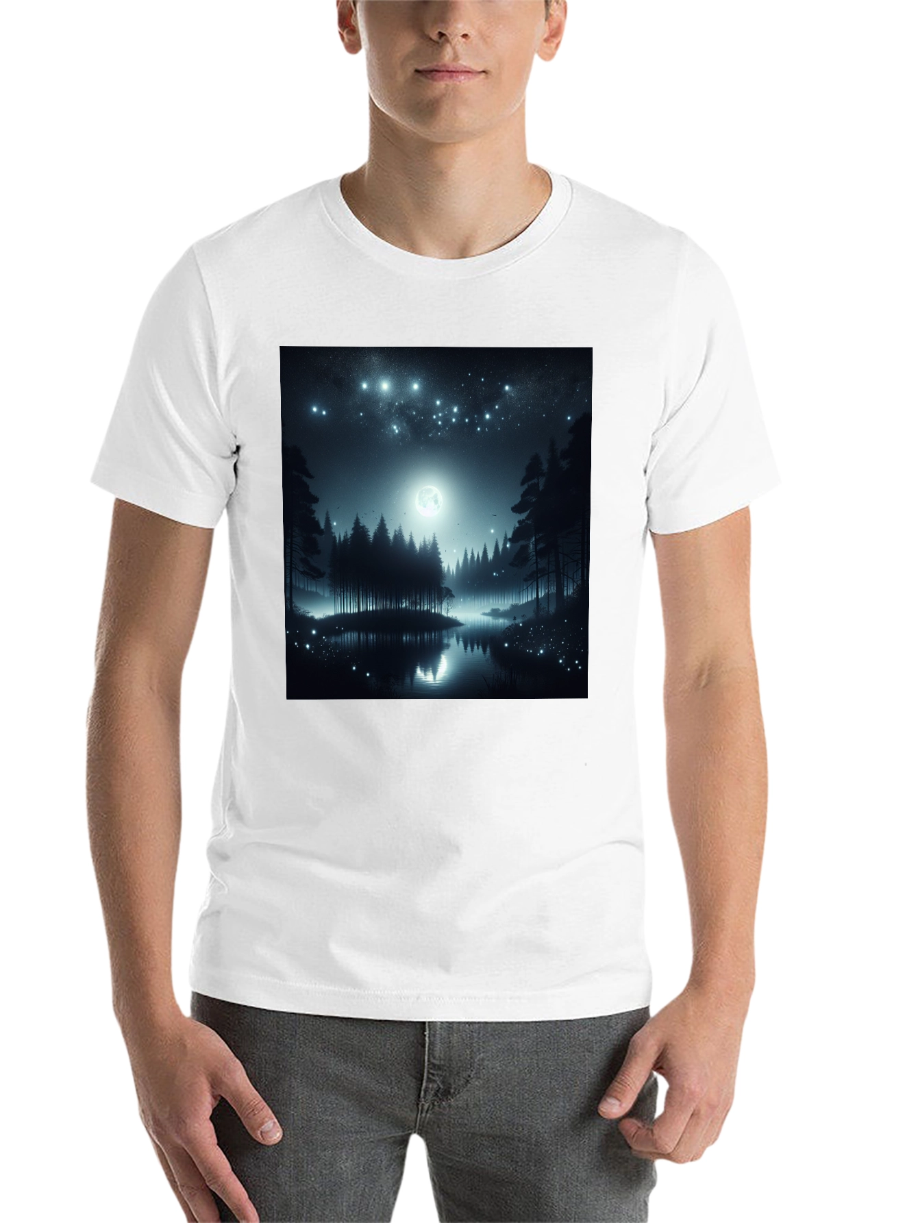 Black Mystic Night Forest T-Shirt view 14