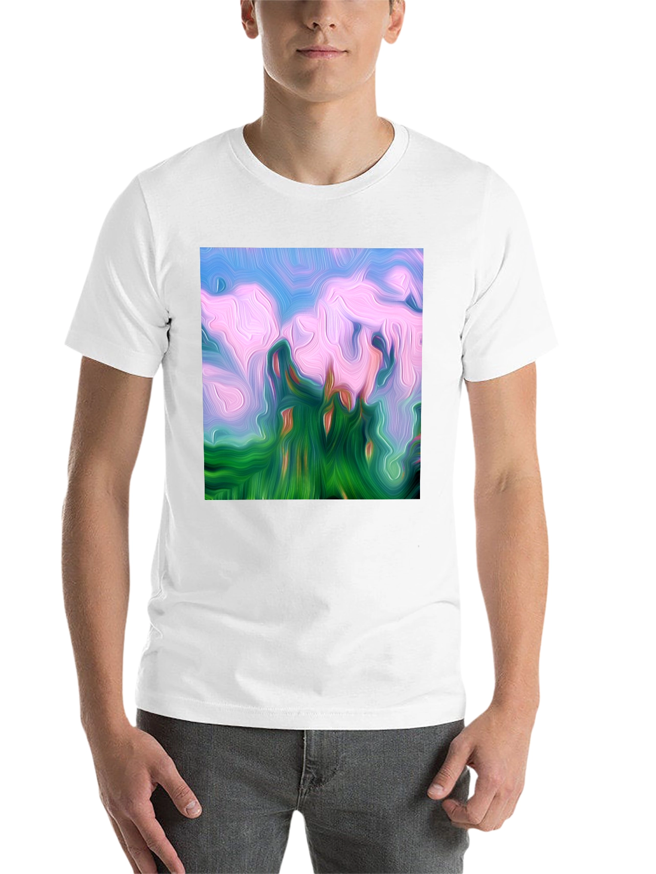 Black Abstract Landscape Graphic Tee - Artistic Black T-Shirt view 14