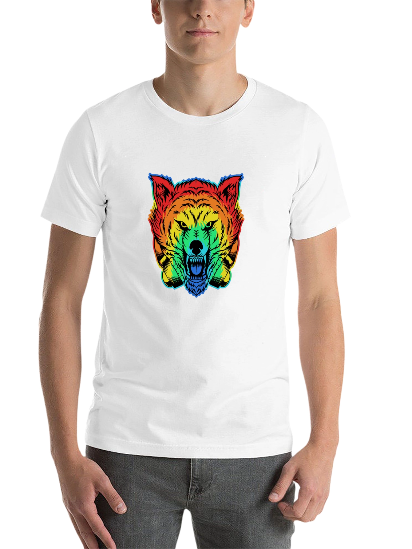 Black Rainbow Wolf Graphic T-Shirt - Men's Black Tee view 14