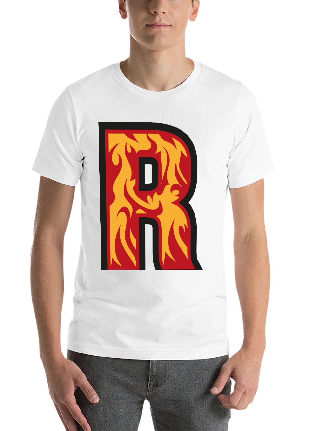 Black Flaming Letter R Graphic Tee - Cool Design! view 14
