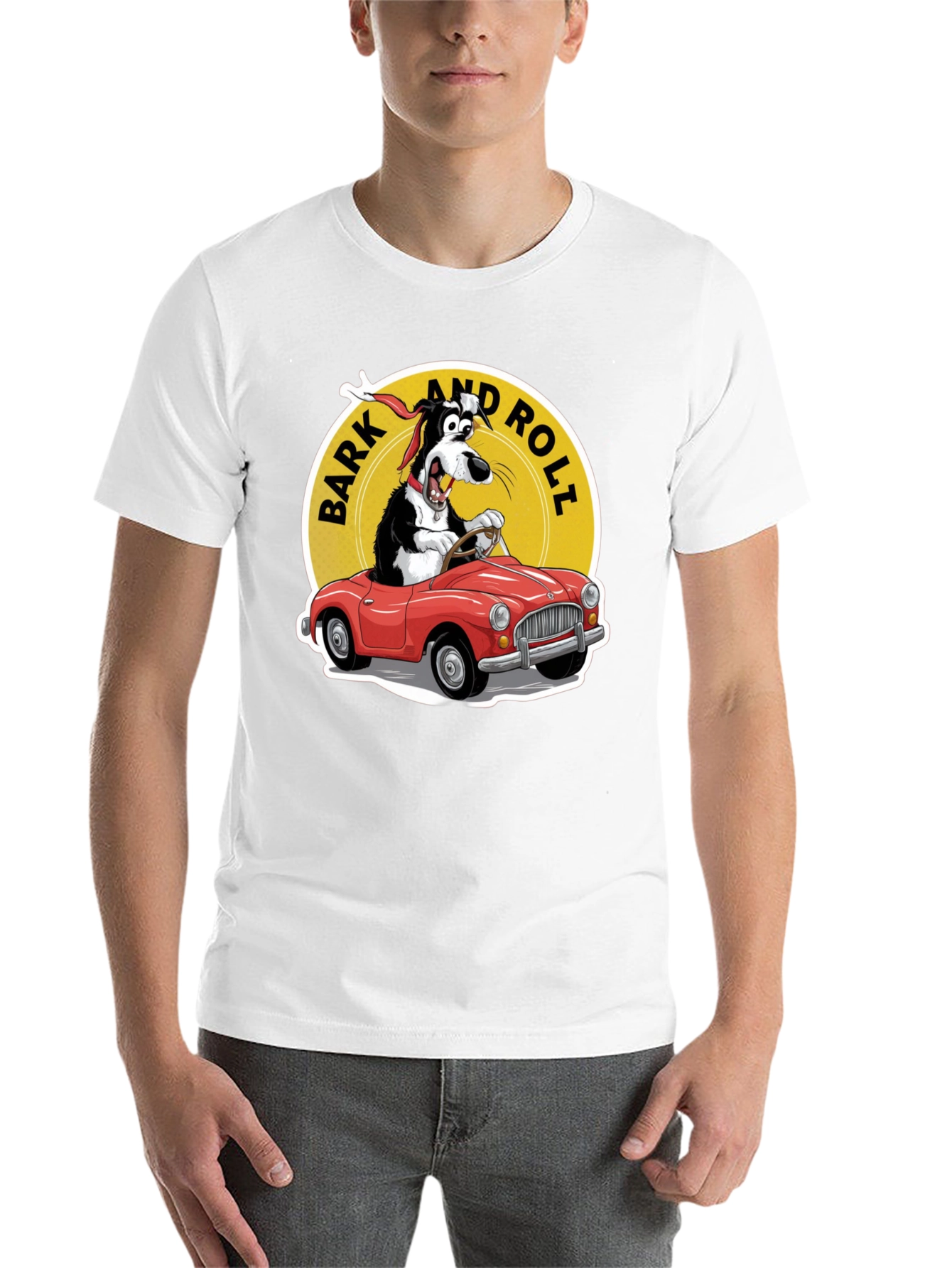 Black Bark and Roll T-Shirt - Dog Driving Car view 14