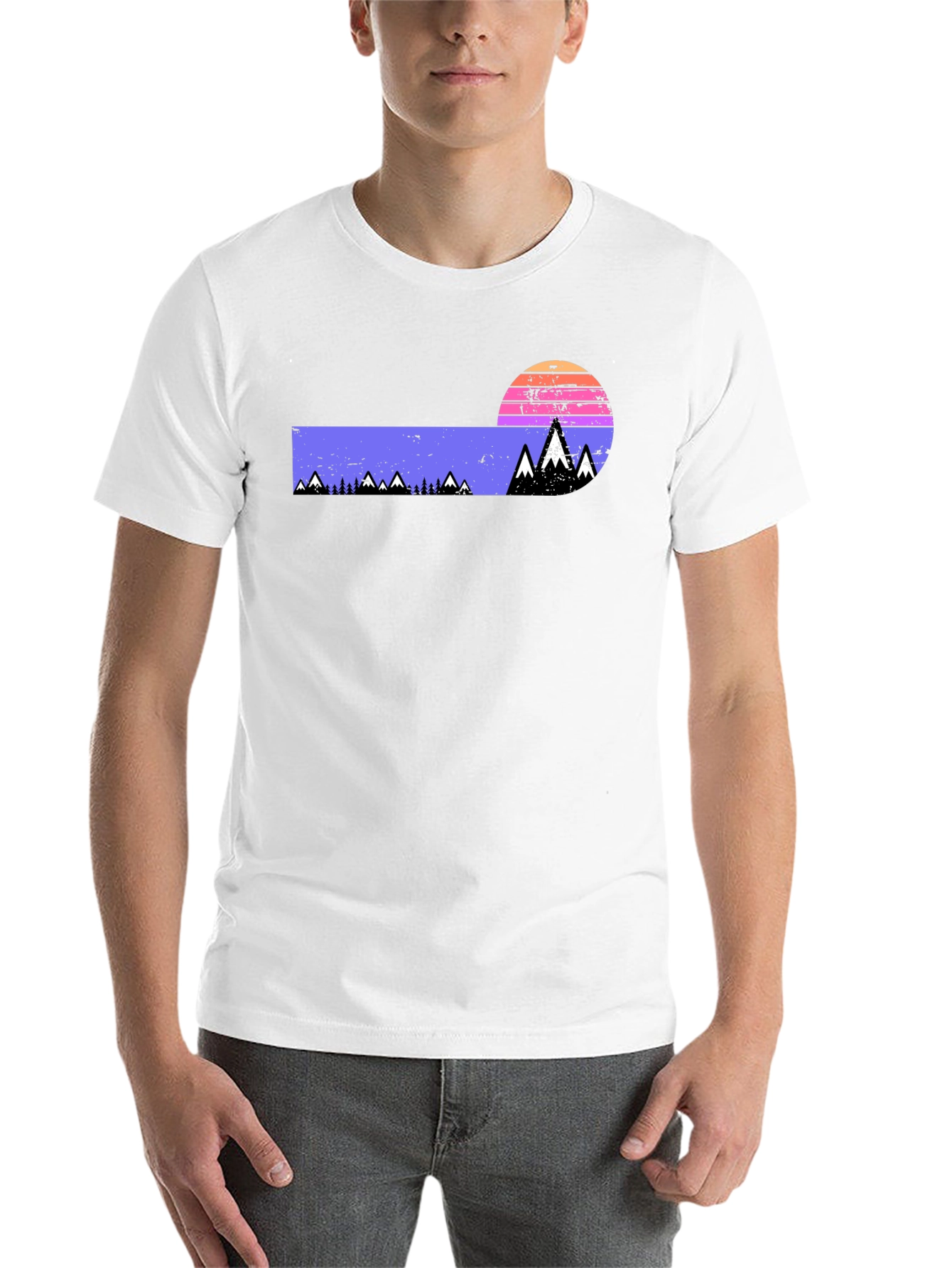 Black Retro Mountain Sunset Graphic Tee view 14