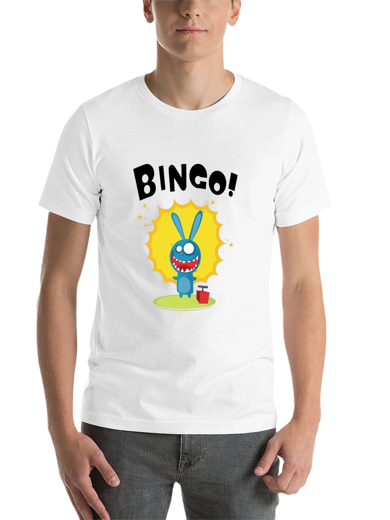 Black Bingo! Cartoon Bunny Graphic Print Black T-Shirt view 14