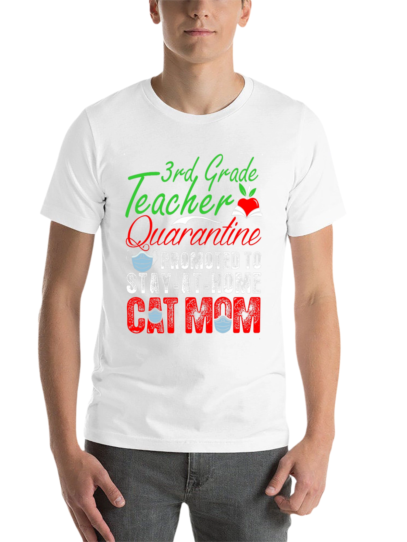 Black 3rd Grade Teacher Quarantine Cat Mom T-Shirt view 14