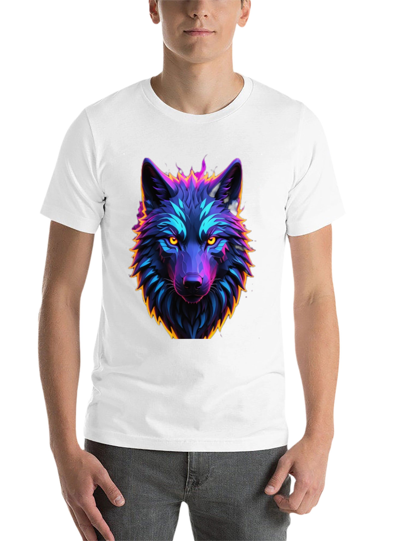 Black Neon Wolf Graphic Tee - Black Cotton view 14