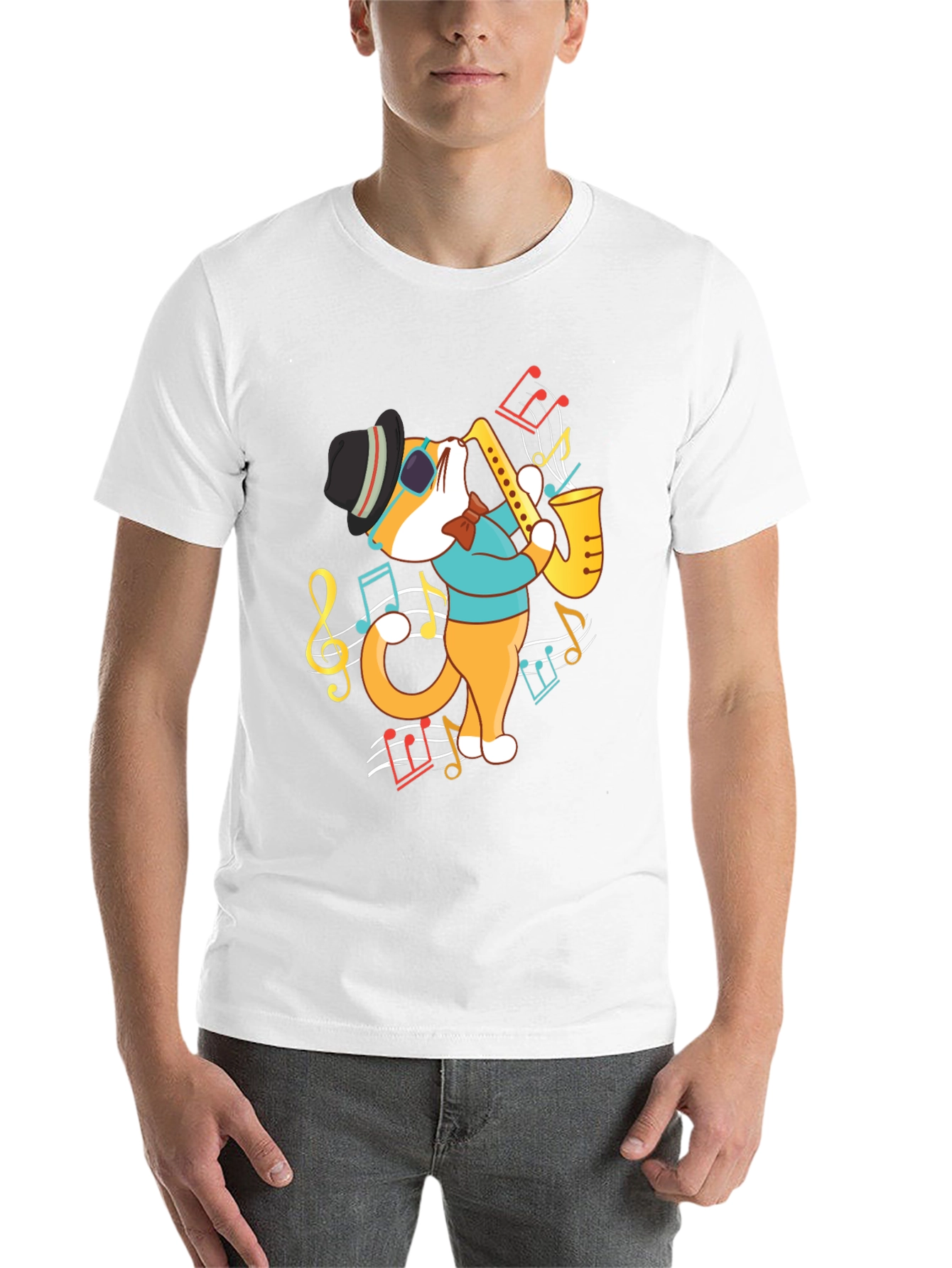 Black Cool Cat Saxophone Graphic T-Shirt view 14