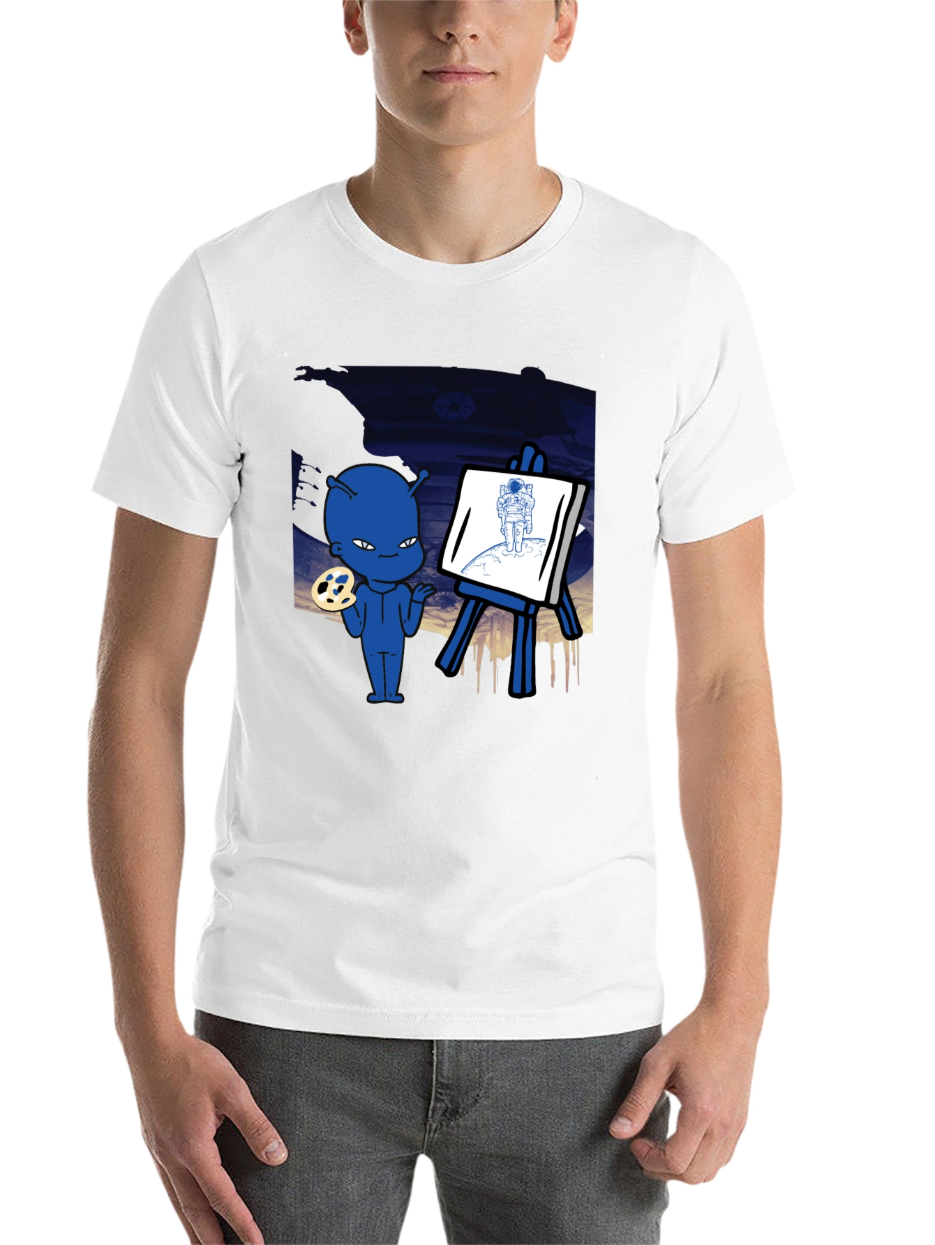 Black Alien Artist Graphic T-Shirt - Men's Black Crew Neck Tee view 14