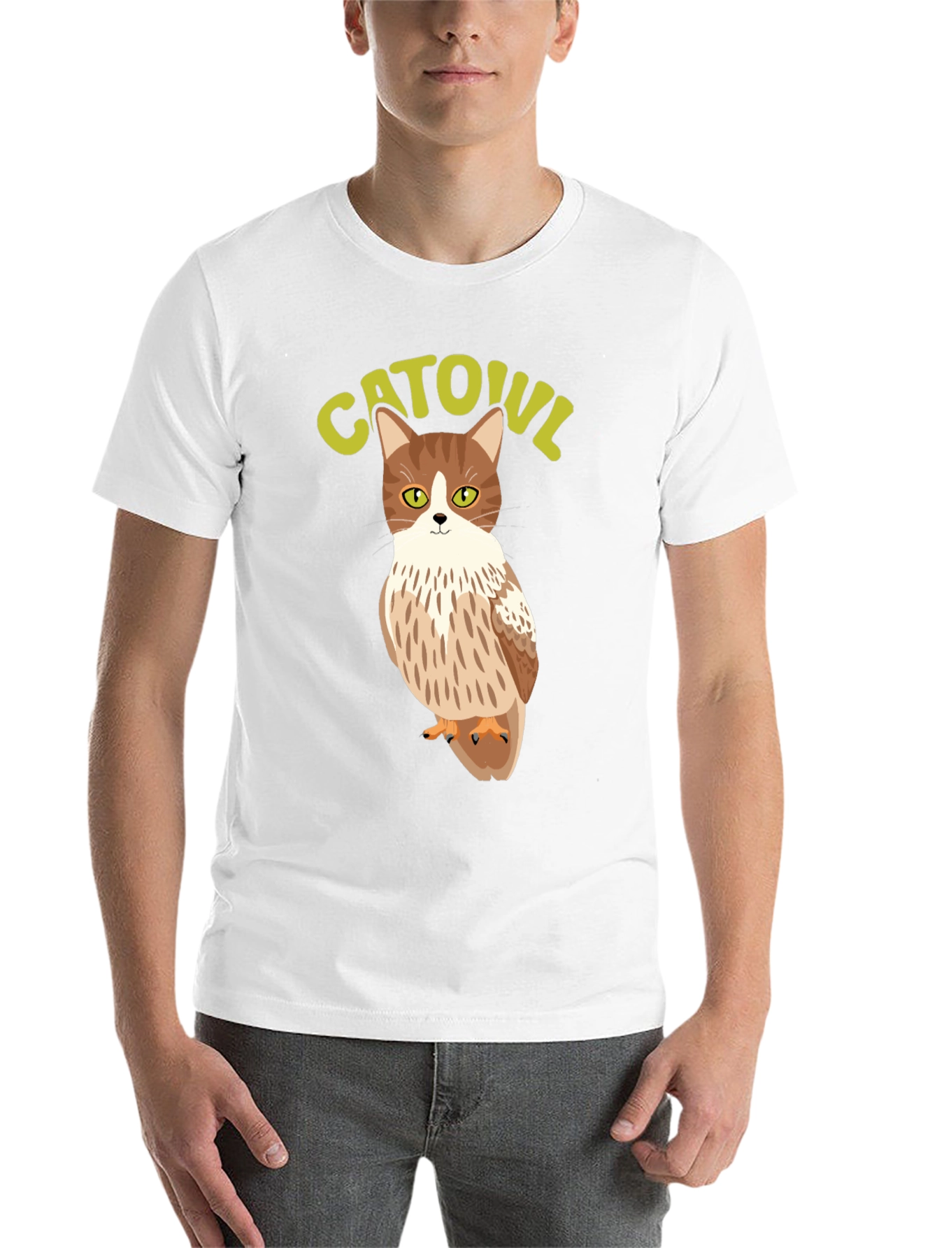 Black CATOUL T-Shirt - Cat Owl Hybrid Graphic Tee view 14