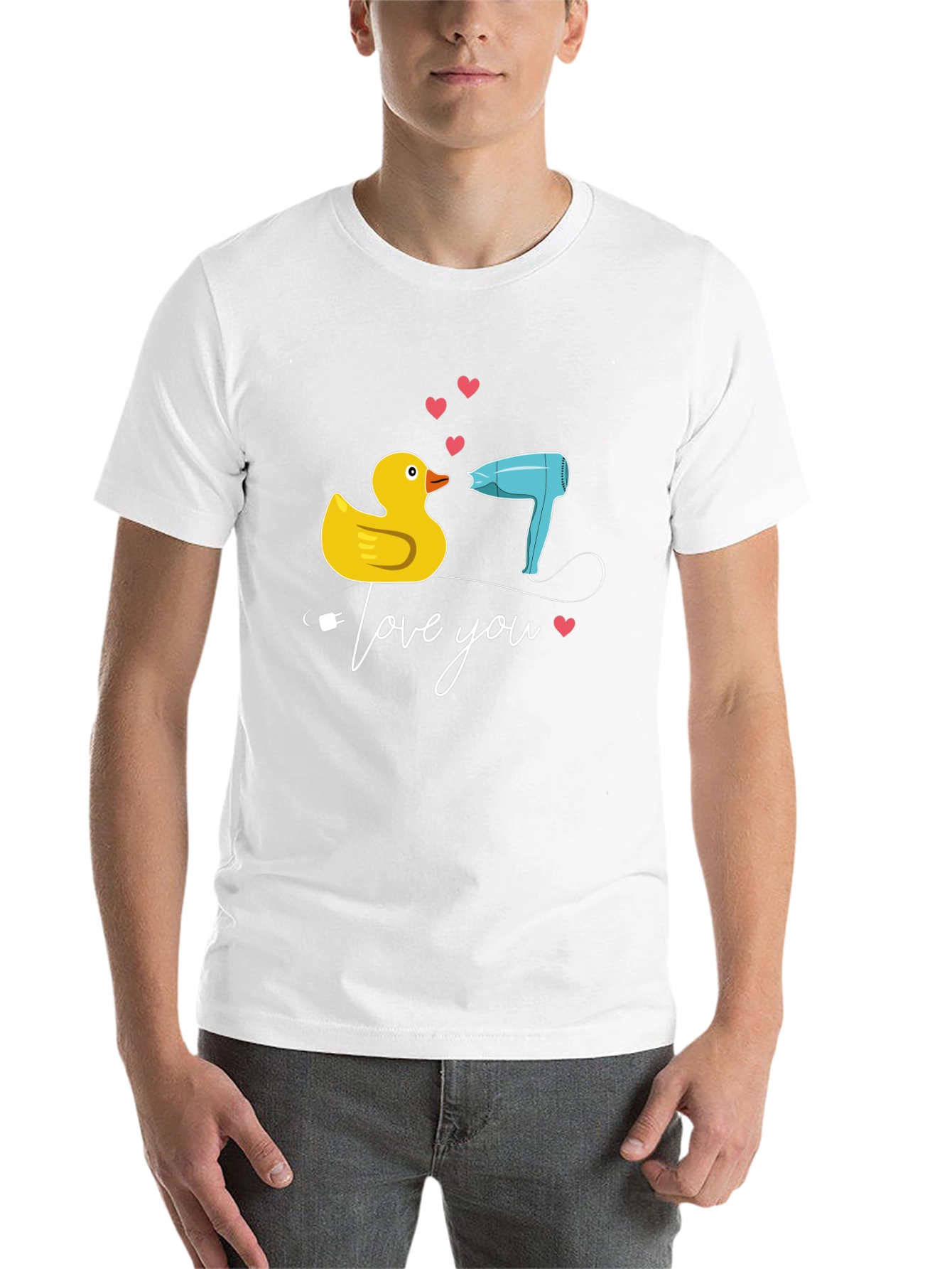 Black Duck & Hair Dryer 'Love You' Black T-Shirt view 14