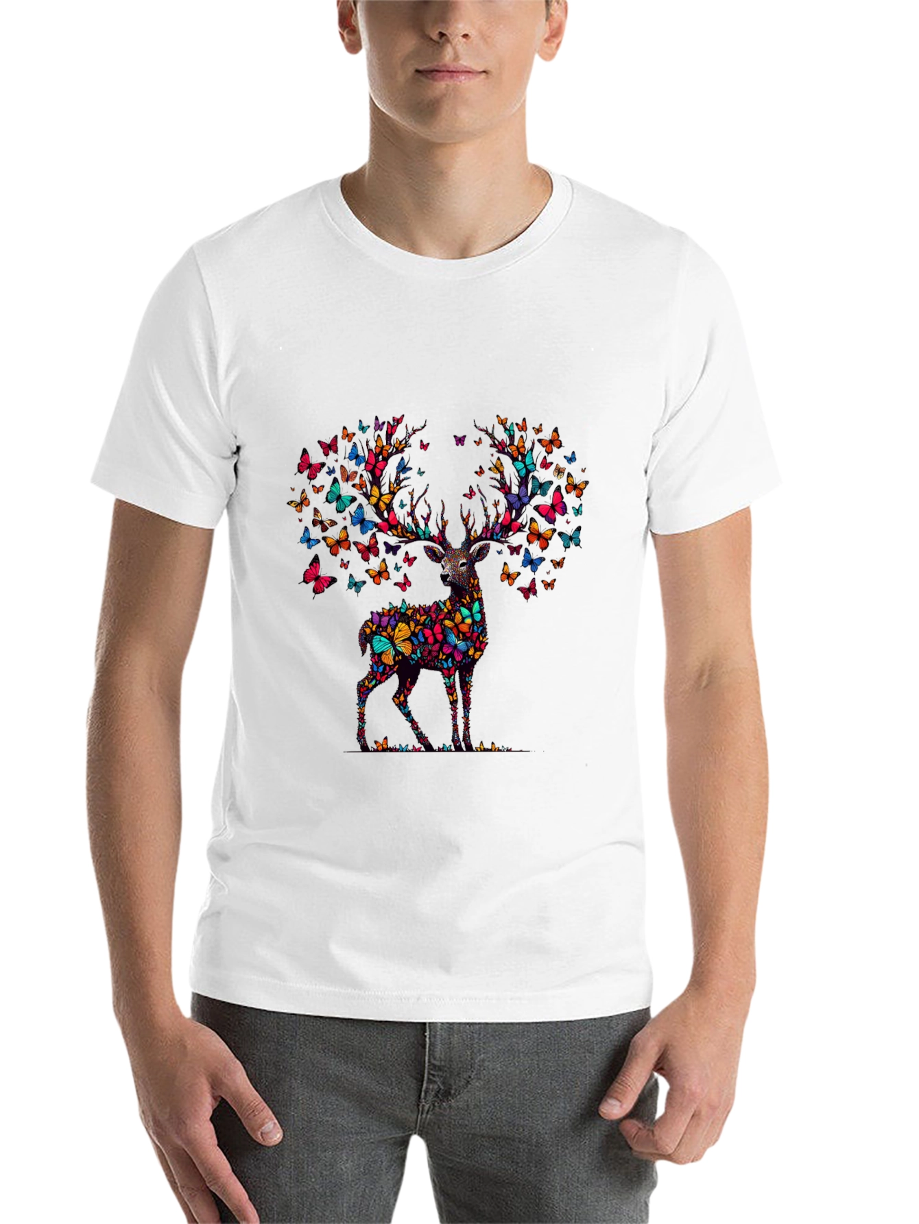 Black Butterfly Deer Graphic Black T-Shirt view 14