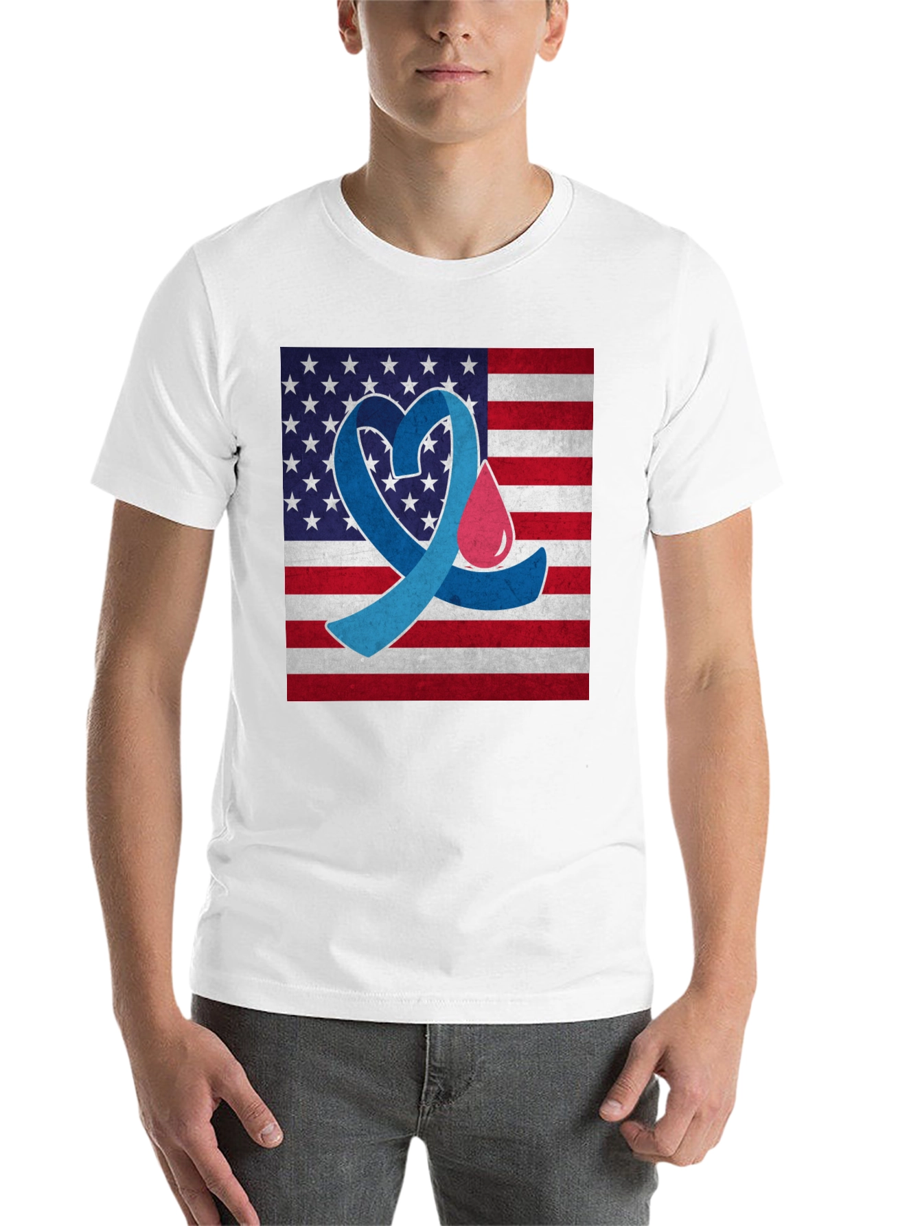 Black Diabetes Awareness USA Flag Heart T-Shirt view 14