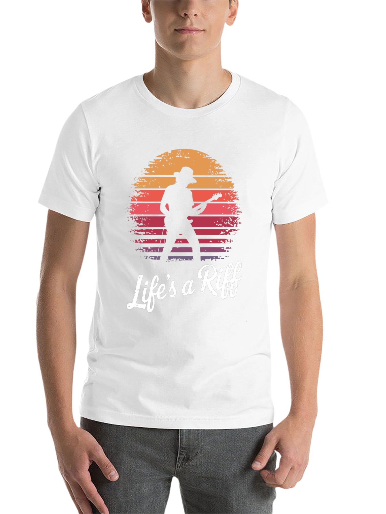Black Life's a Riff Guitarist Sunset Graphic T-Shirt view 14