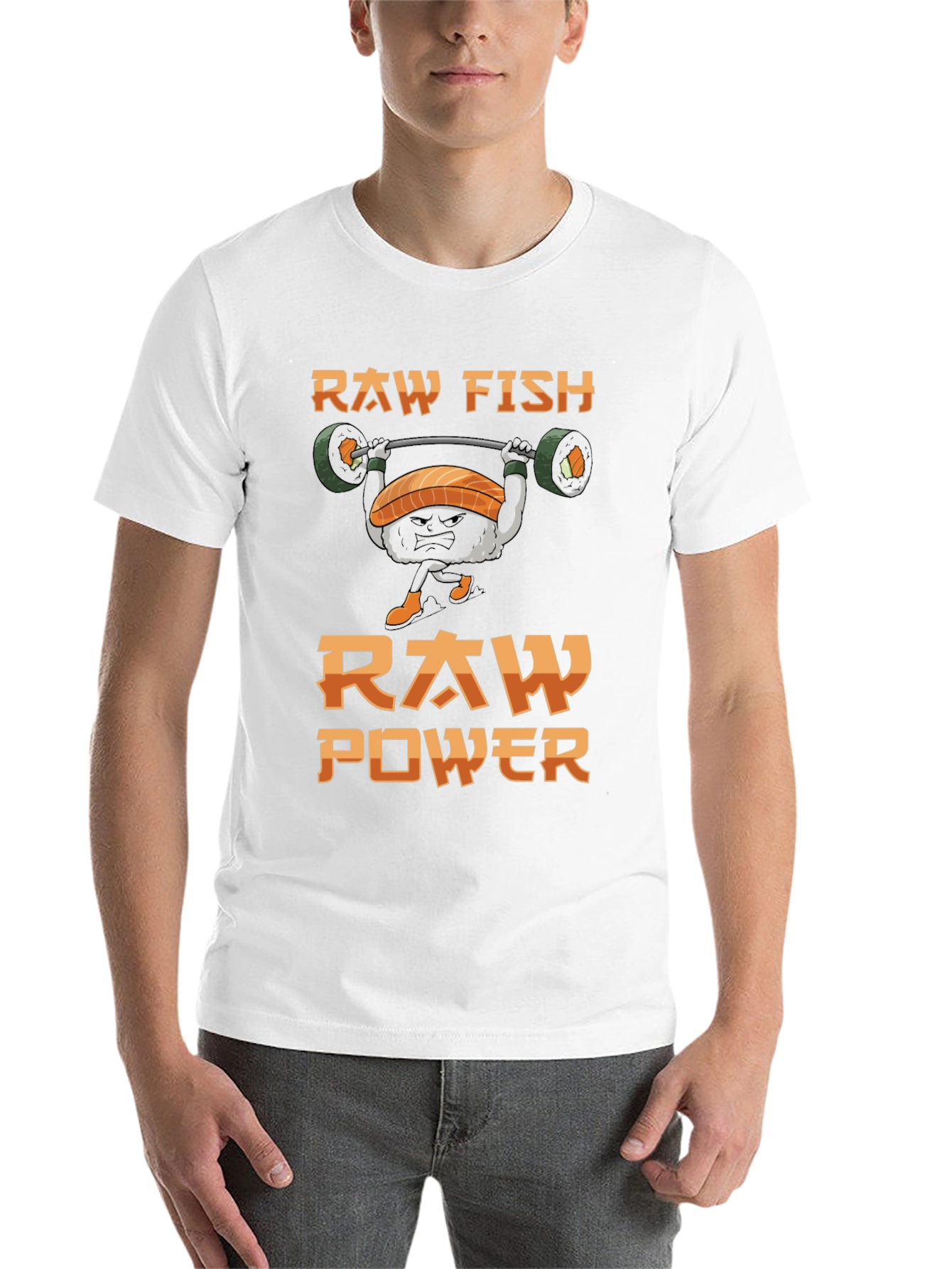 Black Raw Fish Raw Power T-Shirt - Weightlifting Sushi Tee view 14