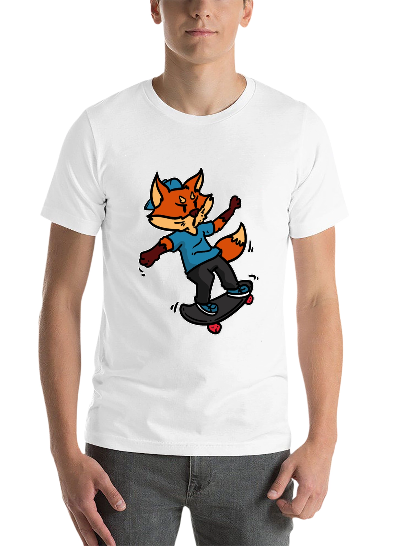 Black Skateboarding Fox Graphic Tee - Cool Cartoon Design view 14