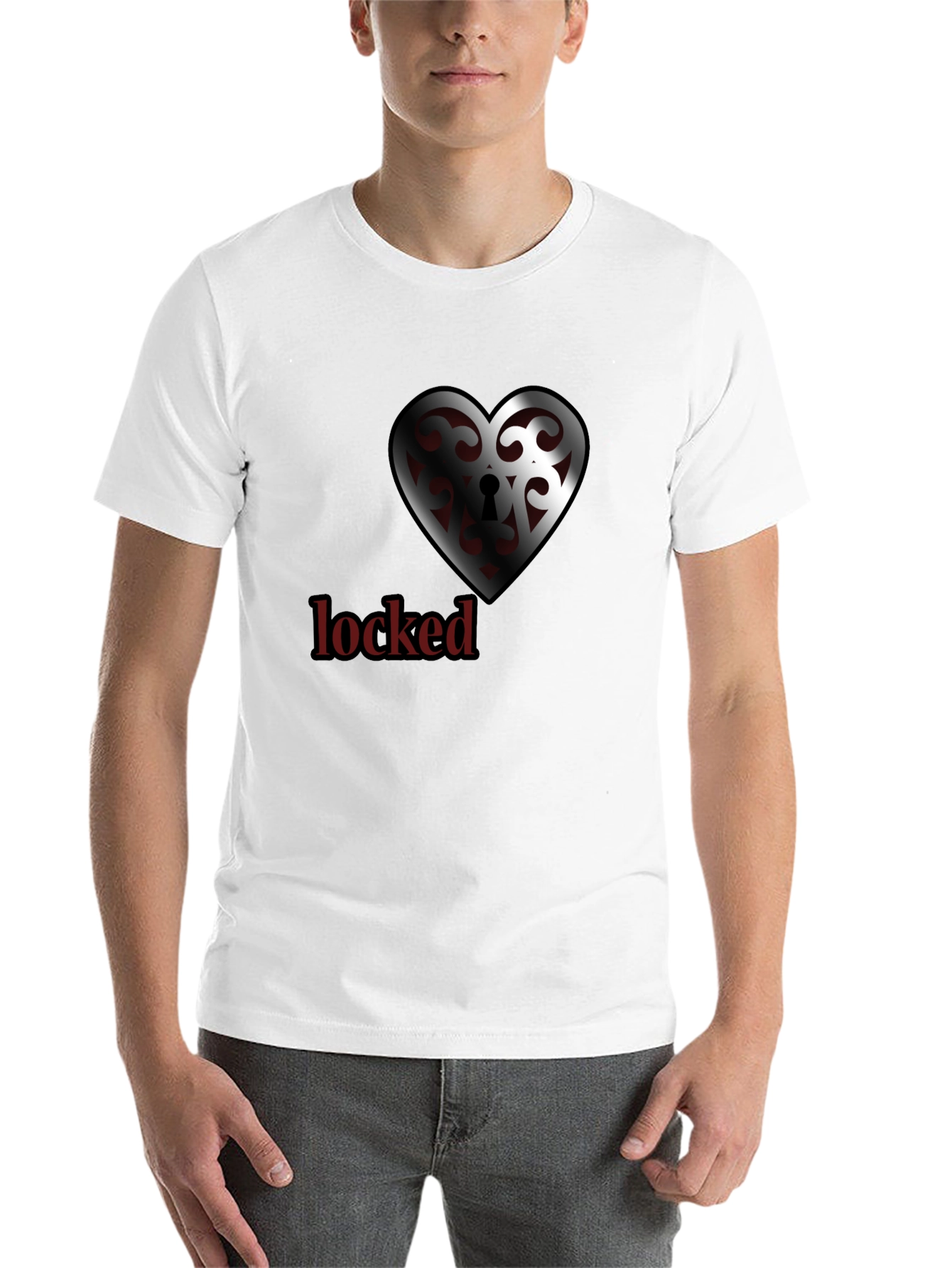 Black Locked Heart Graphic Tee - Stylish Crew Neck view 14