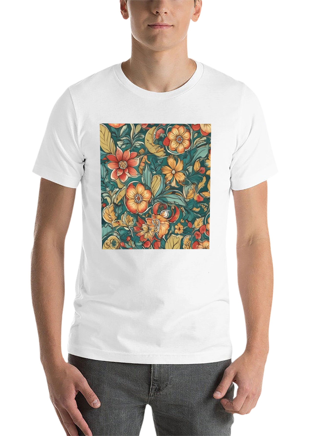 Black Floral Pattern Black T-Shirt view 14
