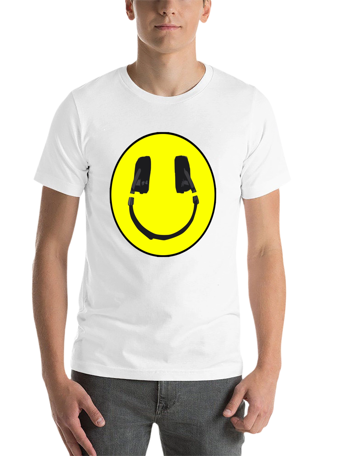 Black Smiley Face Headphone Graphic Black T-Shirt view 14