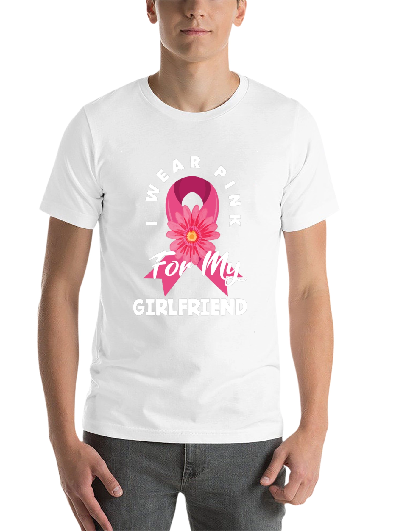 Black I Wear Pink for My Girlfriend Breast Cancer Awareness T-Shirt view 14