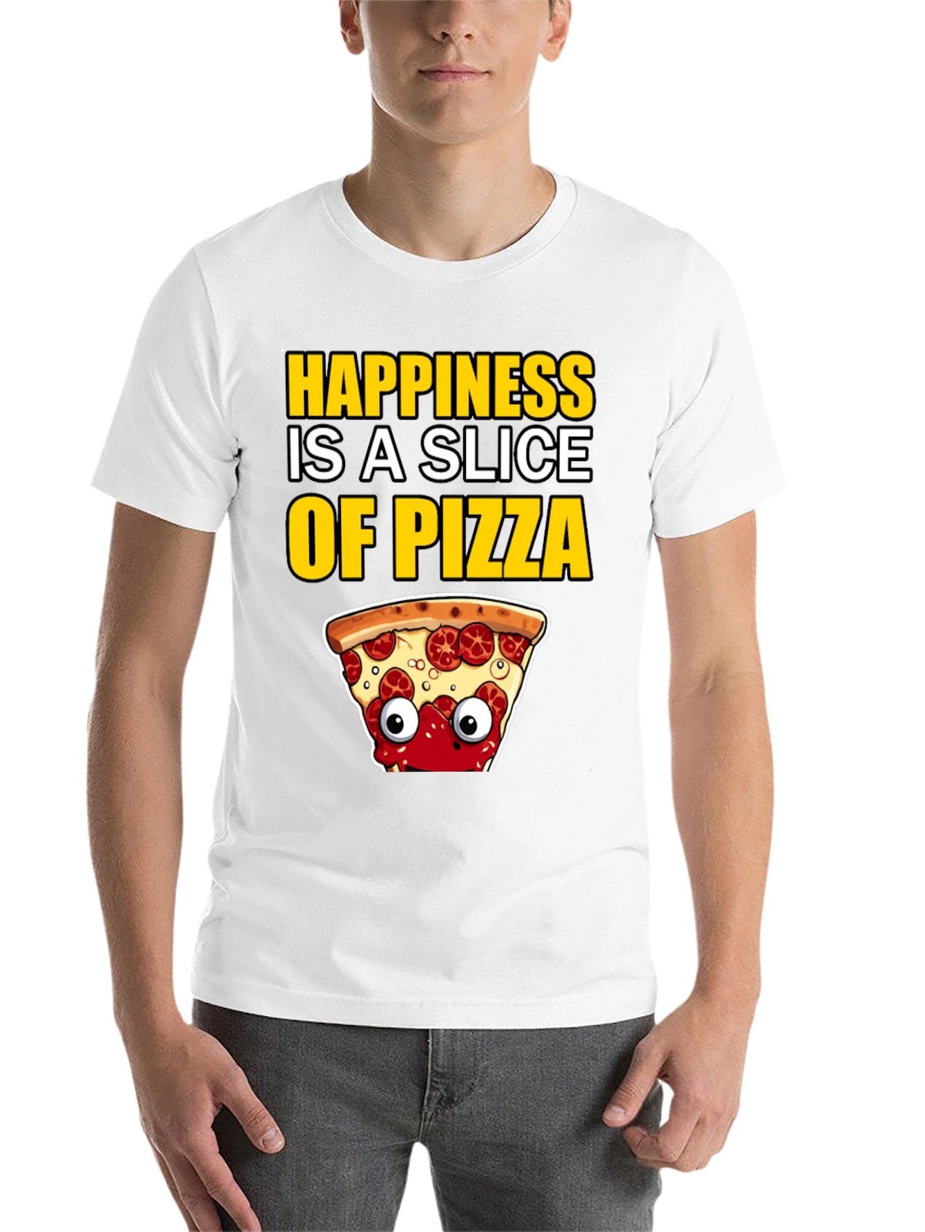 Black Happiness Pizza Slice T-Shirt view 14