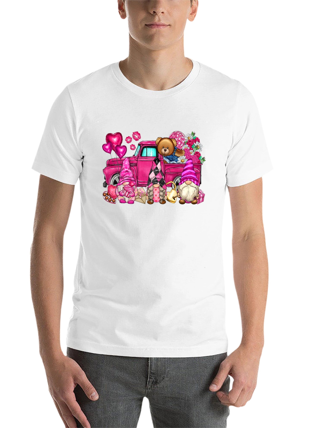 Black Valentine's Day Gnomes Truck T-Shirt view 14