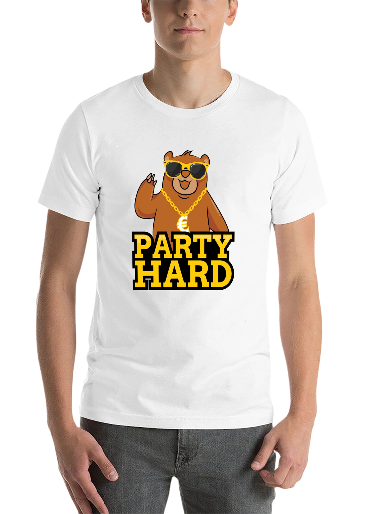 Black Party Hard Bear Graphic Tee - Black Cotton T-Shirt view 14