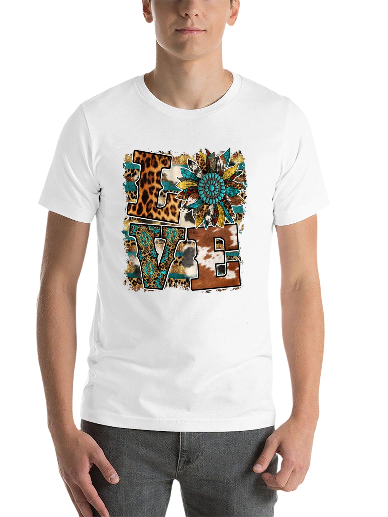 Black Western LOVE Graphic Tee - Leopard, Cowhide, Turquoise view 14
