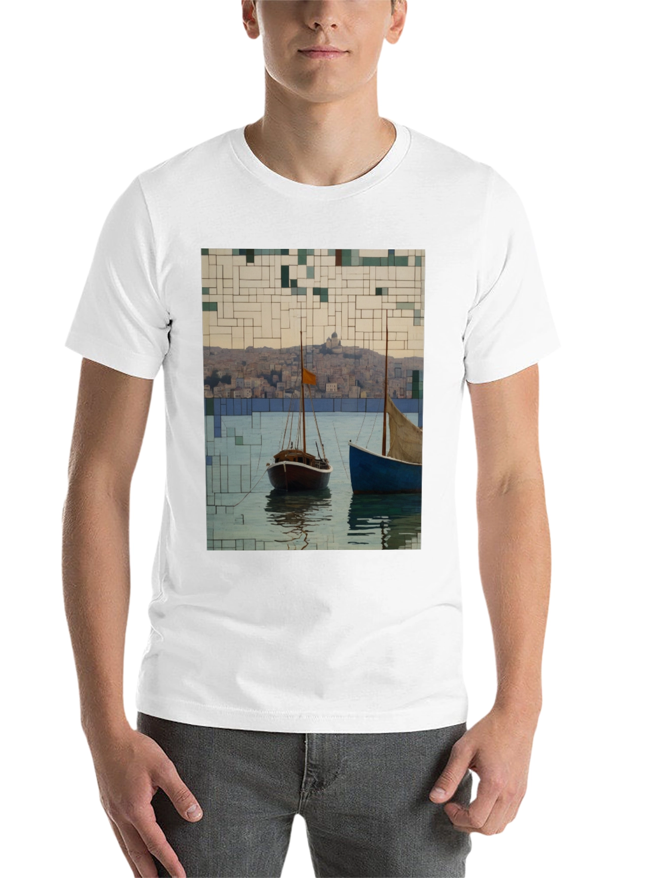 Black Abstract Sailboats T-Shirt view 14