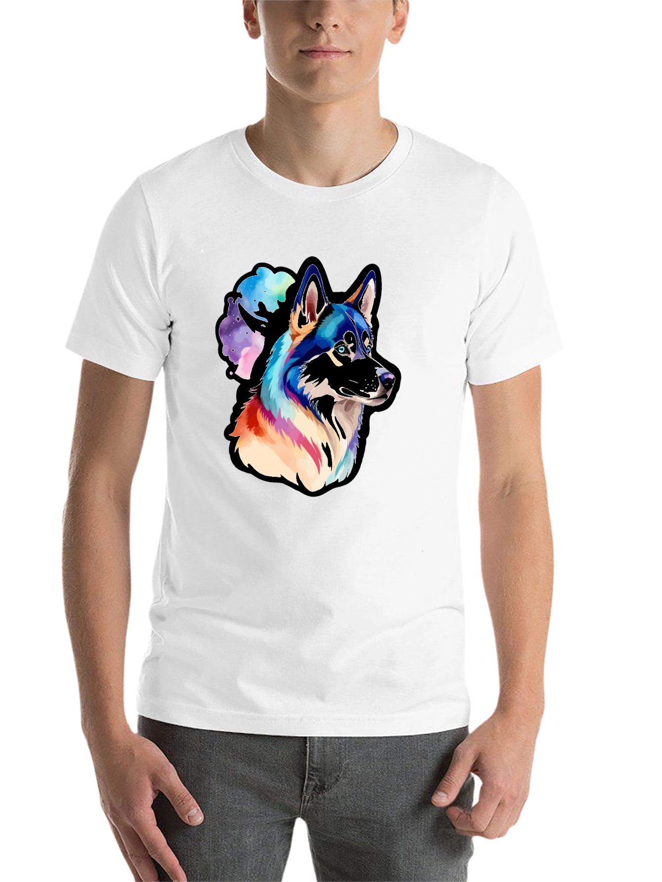 Black Husky Watercolor Men's Graphic T-Shirt view 14