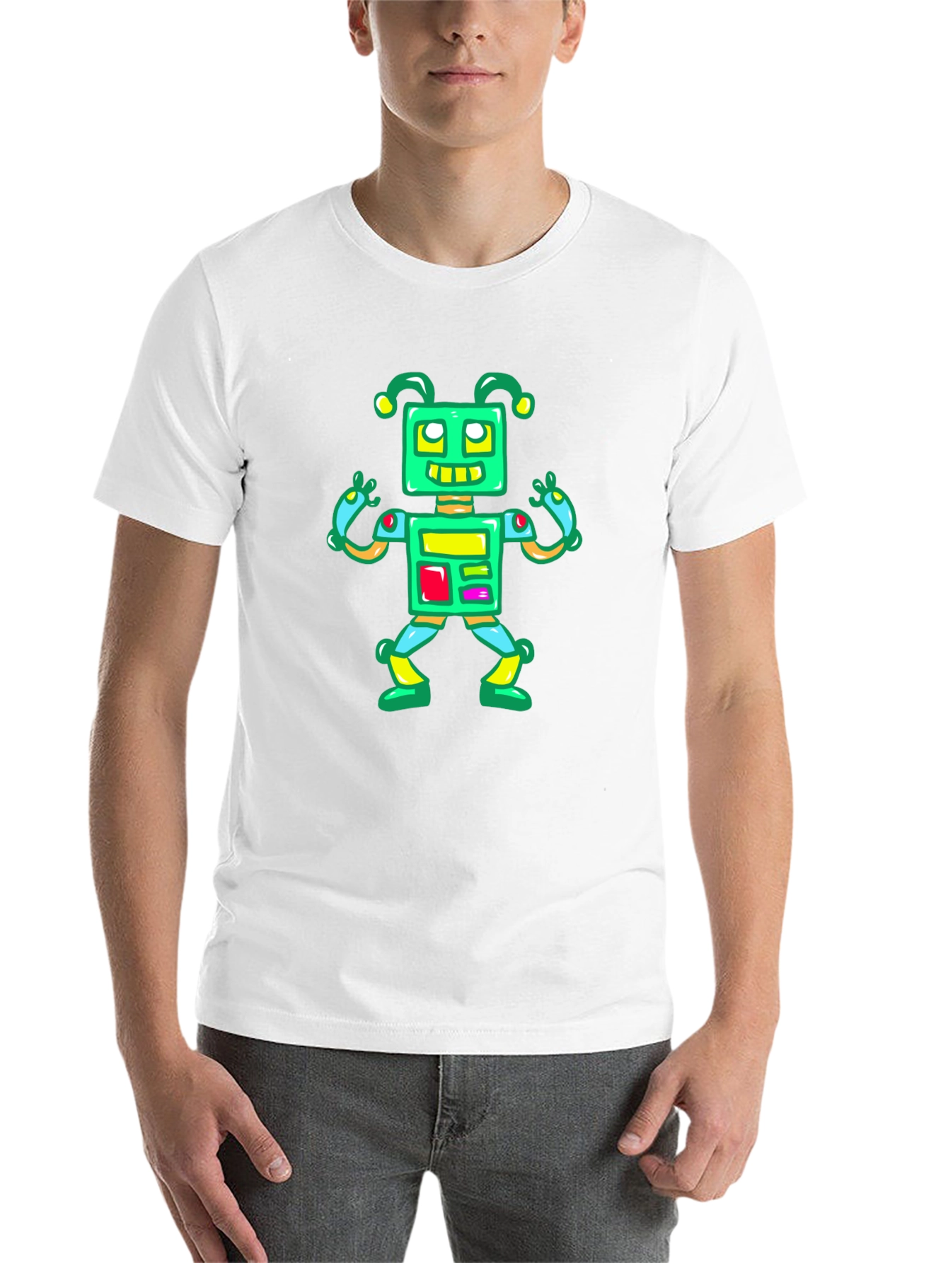 Black Fun Robot Graphic Tee - Black Cotton Casual Shirt view 14