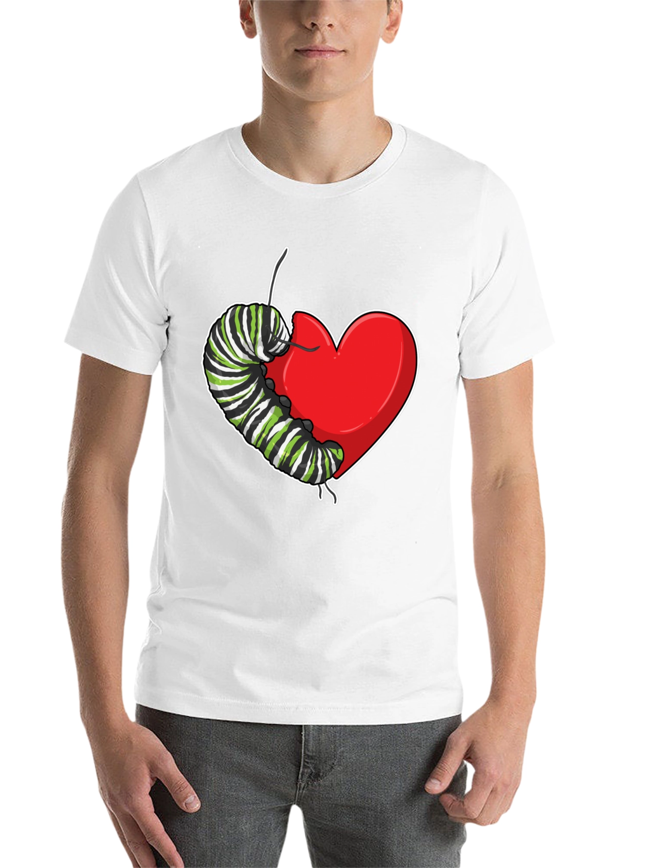 Black Caterpillar Heart Graphic T-Shirt - Soft Cotton view 14