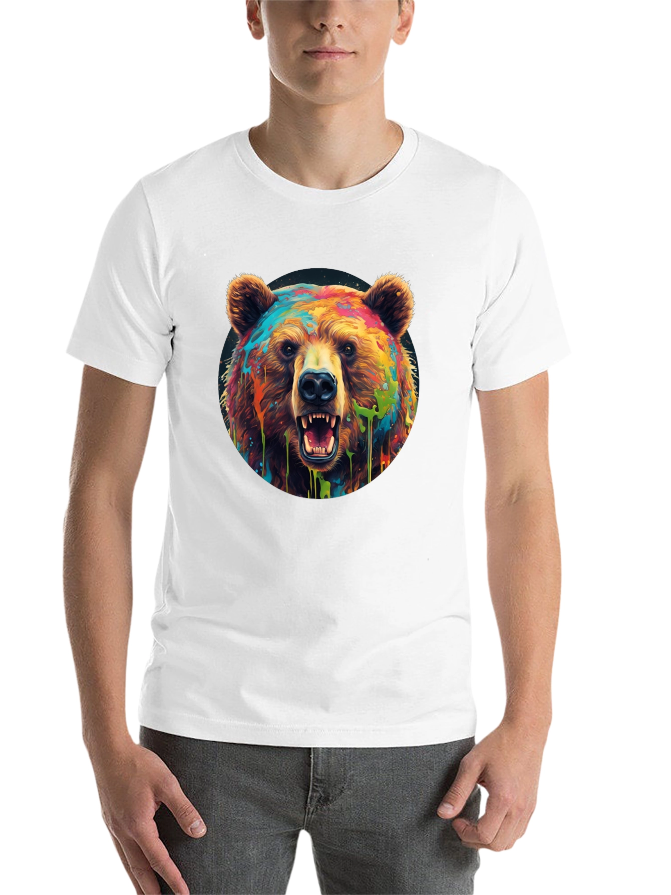 Black Colorful Bear Graphic T-Shirt - Men's Black Tee view 14