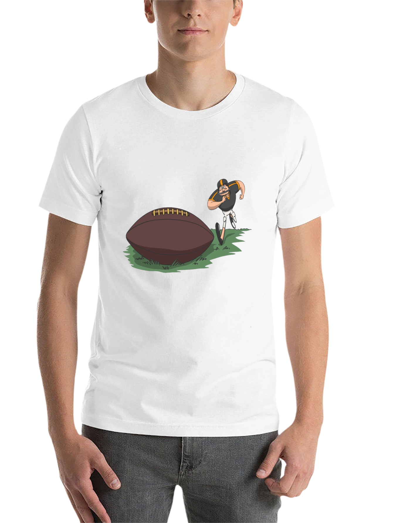 Black Football Player Cartoon Print Black T-Shirt view 14