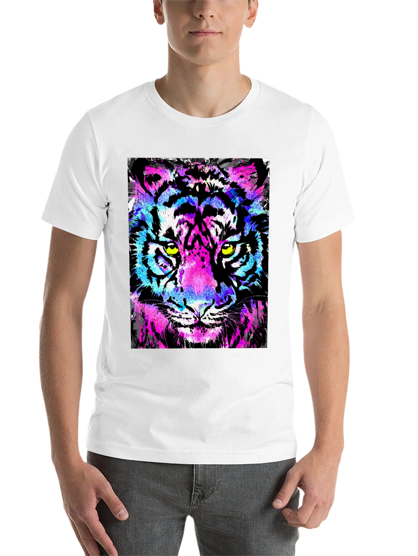 Black Vibrant Tiger Graphic Black T-Shirt view 14